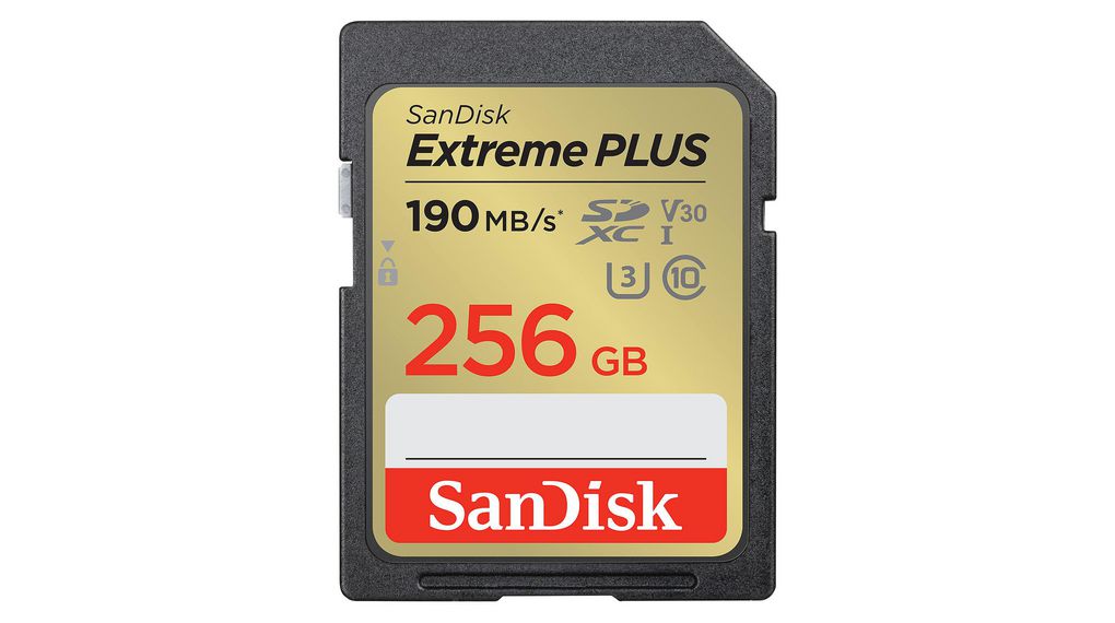 Industrielt minnekort, SD, 256GB, 190MB/s, 130MB/s, Svart/gull