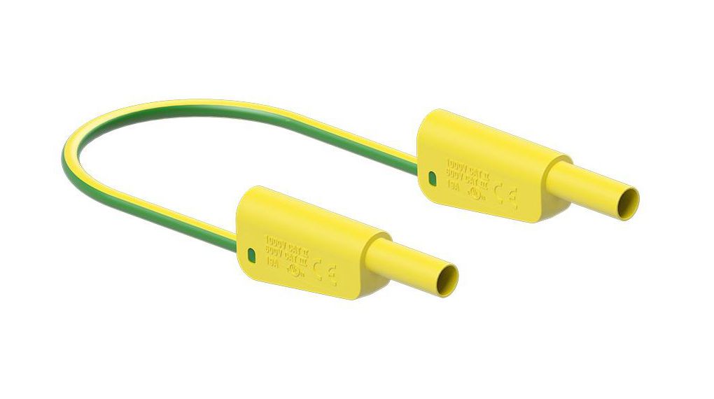 Test Lead, Shrouded, Zinc Copper / Nickel-Plated, 2m, 1kV, 19A, 1mm², Silicone, Green / Yellow