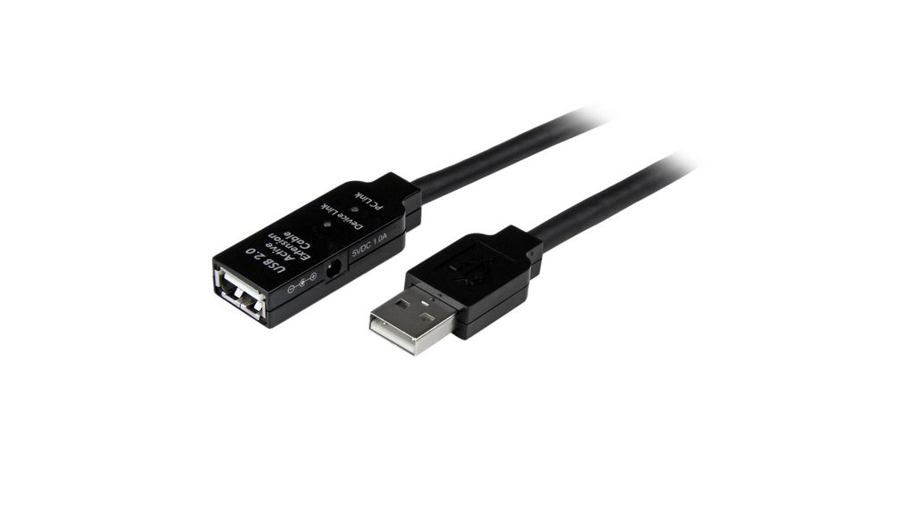 Câble de rallonge actif, Fiche USB A - Prise USB A, 10m, USB 2.0, Noir