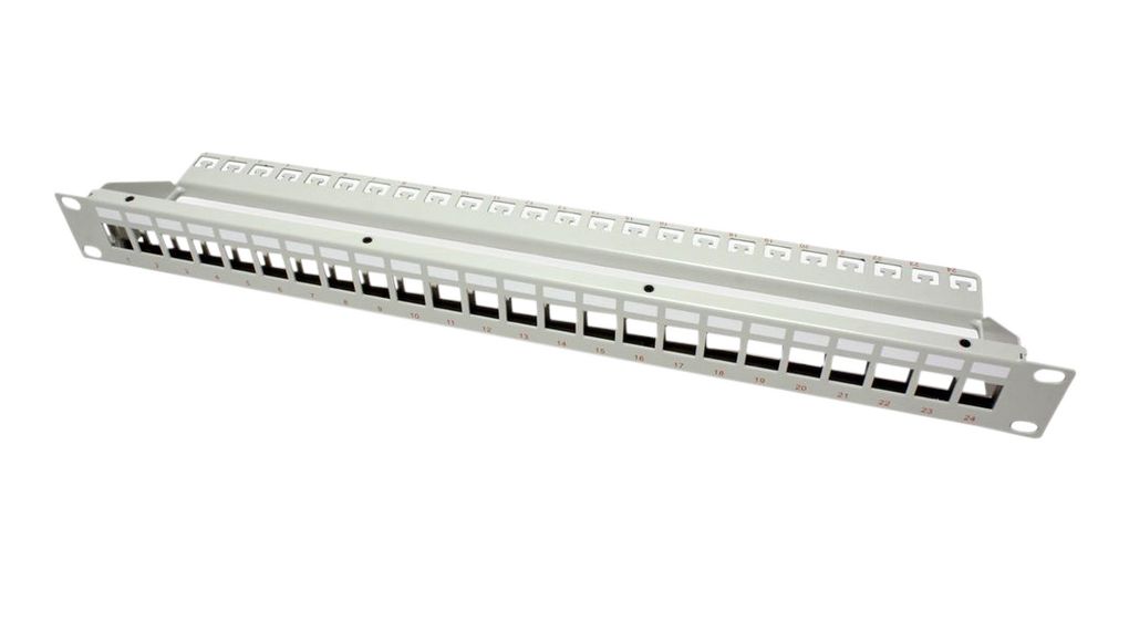 Ramme for patchpanel, CAT5 / CAT6 / CAT6a, 24x RJ45, 19", Grå