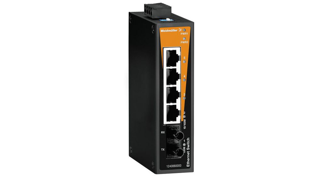 Ethernet-switch, RJ45-portar 4, Fiberportar 1ST, 100Mbps, Ohanterat
