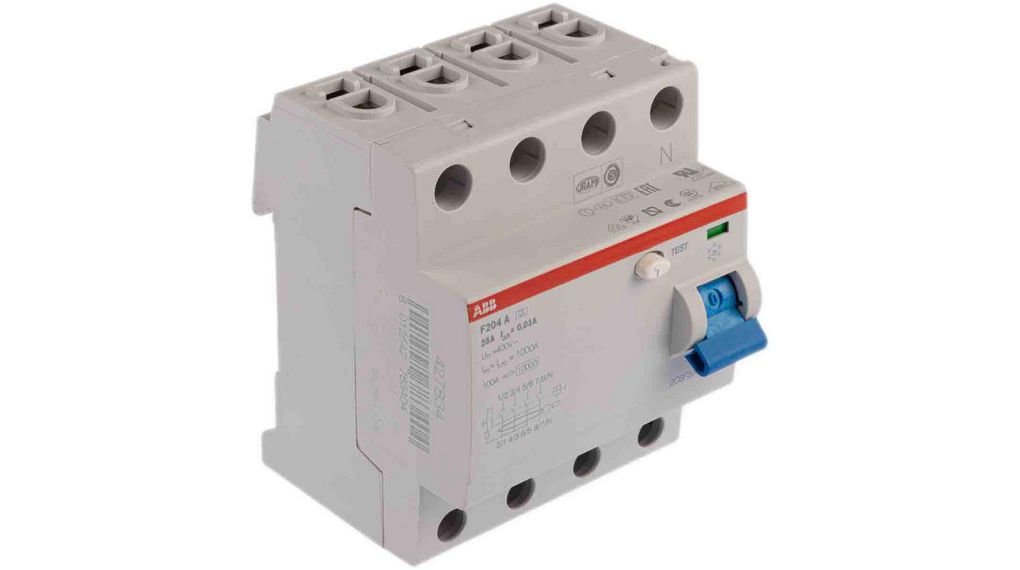 ABB F200 RCCB, 25A, 4 Pole, 30mA, Type A 25 A
