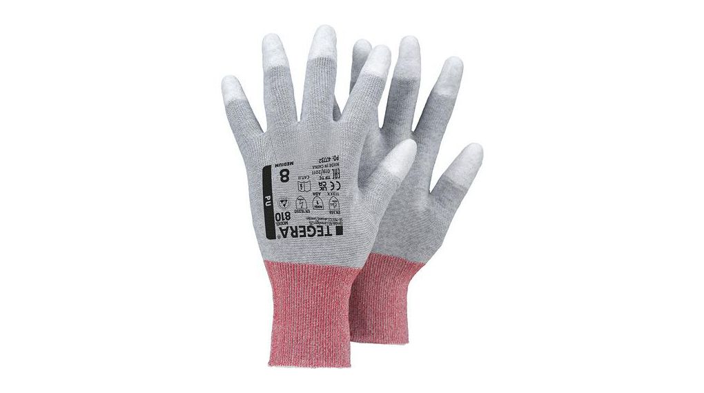 Tegera TEGERA Grey Carbon, Nylon ESD Protection Work Gloves, Size 7, Polyurethane Coating, 12 ST