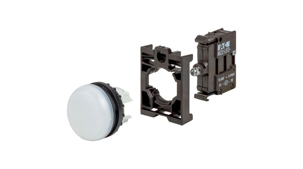 Eaton, Panel Mount White LED Indicator, 22.5mm Cutout, IP67, IP69K, Round