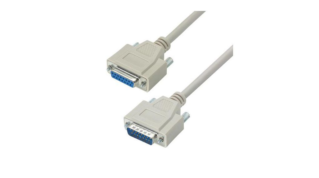 Male D-Sub 15-Pin to Female D-Sub 15-Pin Cable Assembly, 15 ft Polyvinyl Chloride, DB15 Series 4.57m Gris clair
