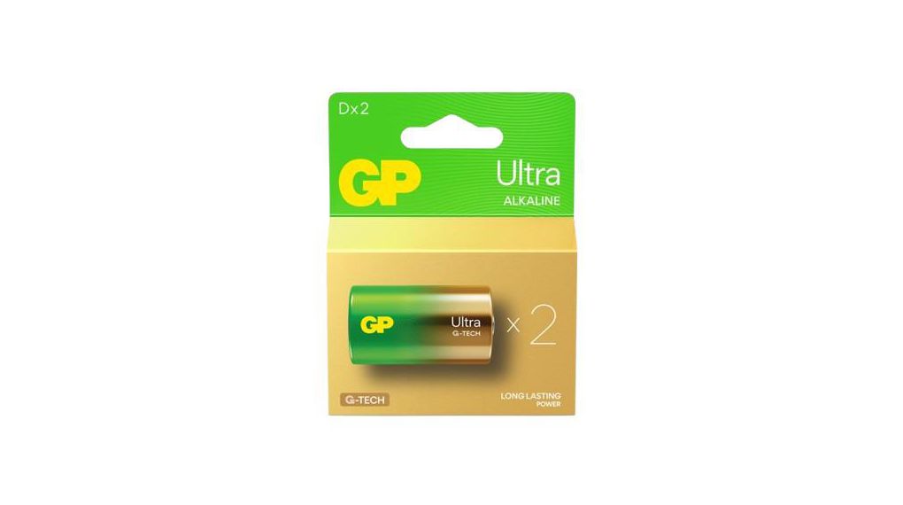 Gp Batteries GP Batteries Ultra Alkaline 1.5 V Alkaline Manganese Dioxide D Battery, D, 1.5V
