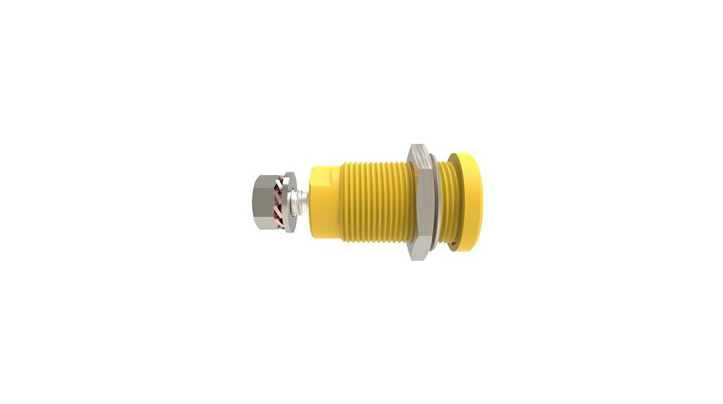Red Female Banana Connector, 4 mm Connector, M4 Thread Termination, 1.5 kV, Nickel Plating