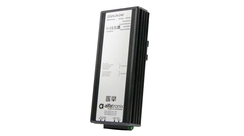 Alfatronix Ltd -25 °C Min Temp DDI Isolated Chassis Mount DC/DC Converters, 24 V dc/, 24V Input10 A, 24V Input, Clip, 80, 24 ... 24V, 24V, 10A, 240W