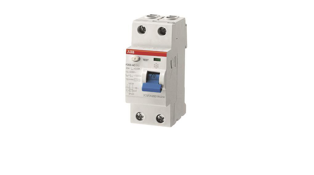 ABB F200 RCCB, 63A, 2 Pole, 30mA, Type A, 110V ac