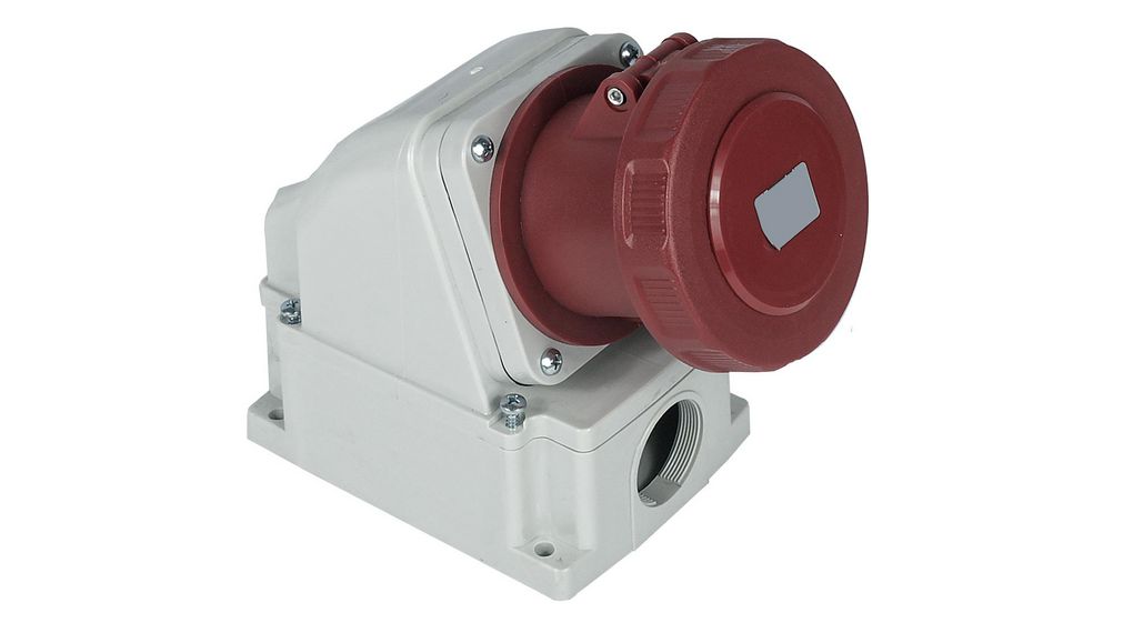 IP67 Red Wall Mount 3P + N + E Industrial Power Socket, Rated At 63A, 380 → 415 V