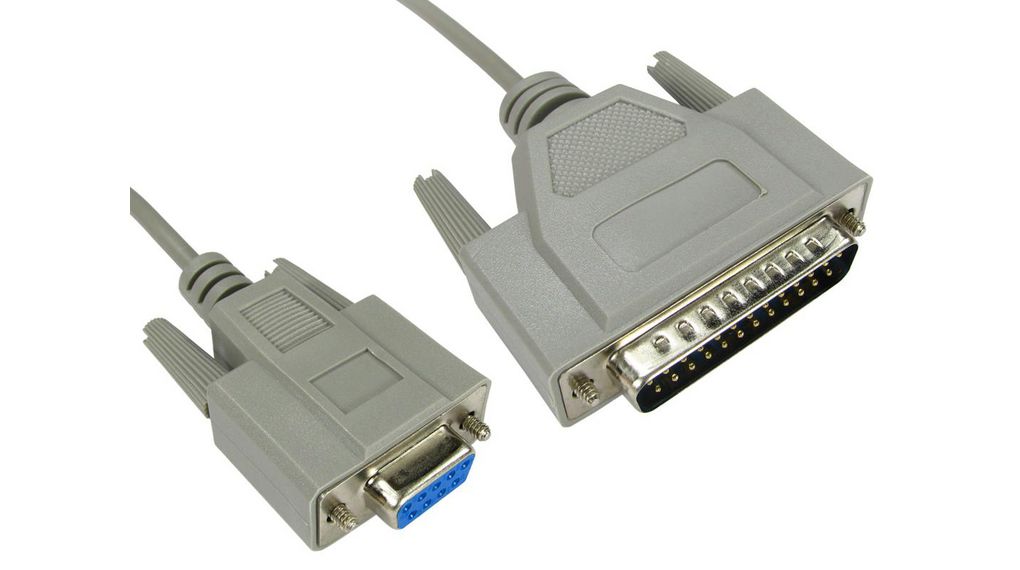 Male 25 Pin D-sub to Female 9 Pin D-sub Serial Cable, 2m PVC