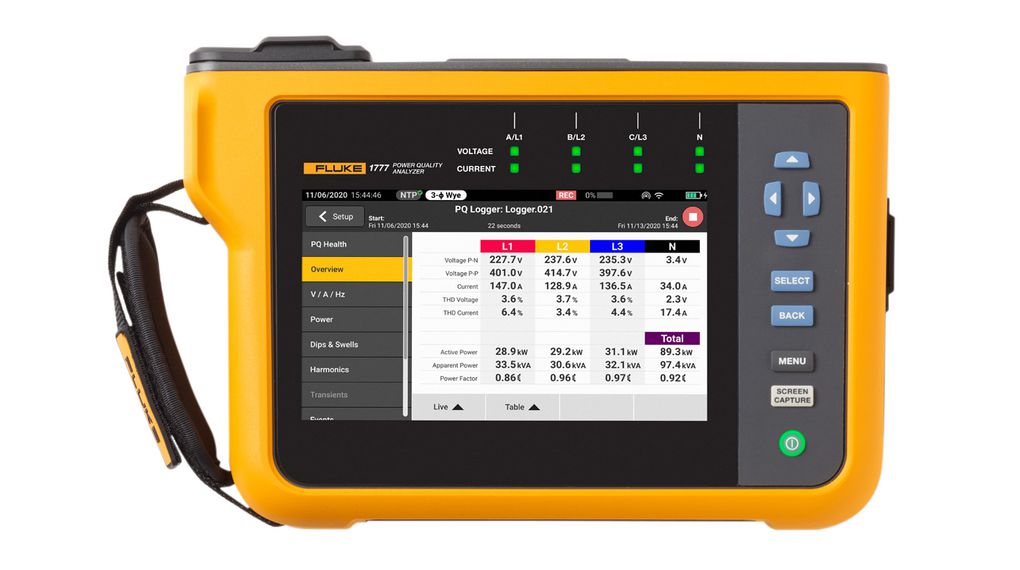 3-Phase Power Quality Analyser with 1 Year Premium Care Support, 20MSPS, 4 Channels, 1 kV, 69Hz