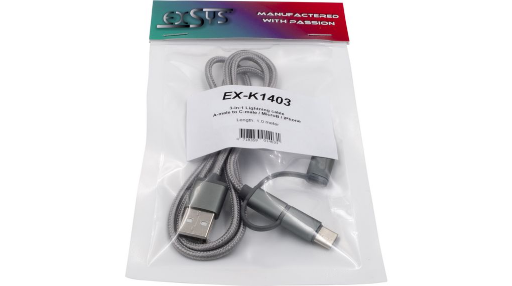 Ex K1403 Exsys Cable Usb A Plug Usb Micro B Plug Apple Lightning Usb C Plug 1m Usb 2