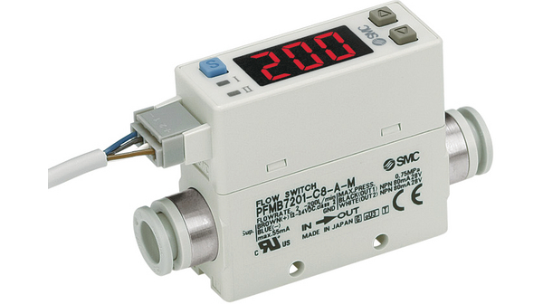 Flow Sensor Air / Nitrogen 200L/min 7.5bar 3% 24V G1/4" Cable with Plug, 2 m IP40