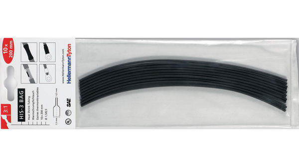 Heat-Shrink Tubing 3:1, 2 ... 6mm, Black, Polyolefin, 200mm