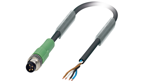 Câble d'actionneur/de capteur, Fiche M8 - Extrémités nues, 4 Conducteurs, 5m, IP65 / IP67 / IP68, Noir / Gris