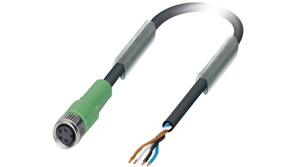 Kabel pohonu/snímače, Zásuvka M8 - Neizolované konce, 4 Vodiče, 5m, IP65 / IP67 / IP68, Černá / Šedá