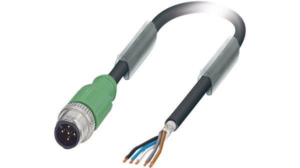 Cordon, Fiche M12 - Extrémités nues, 5 Conducteurs, 5m, IP65 / IP67, Noir / Gris