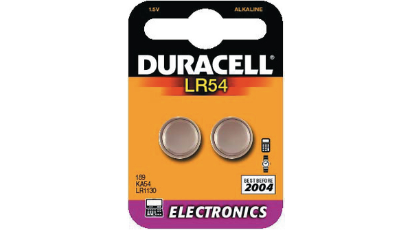 LR54  Duracell Button Cell Battery, Alkaline, LR54, 1.5V, 42mAh