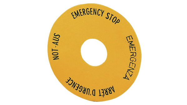 Emergency stop sign in four languages ø 60 mm Emergency Stop Round Yellow RMQ-16 Series