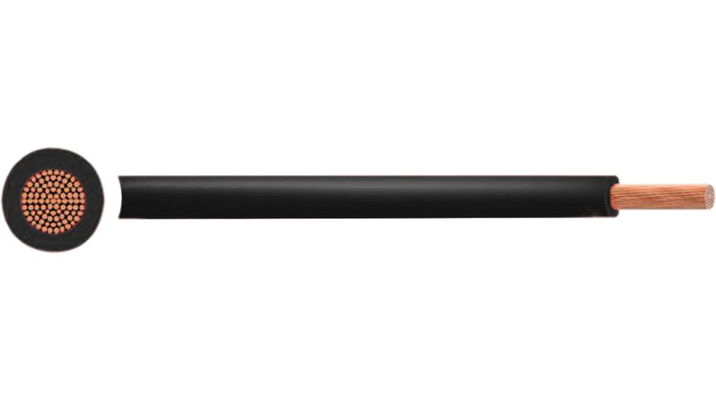 Flexibele gevlochten draad PVC, 2.5mm², Blank koper, Zwart, H07V2-K, 100m