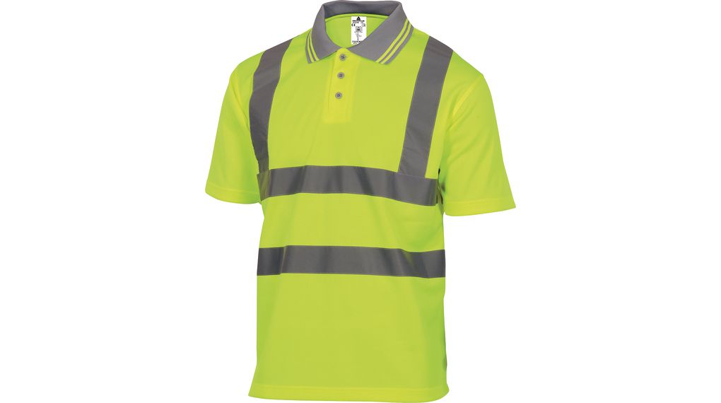 High Visibility Polo Shirt, XL, Polyester, Fluorescent Yellow