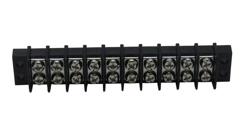 Terminal Strip for Chassis Mounting, Black, 20A, 300V, Poles - 10