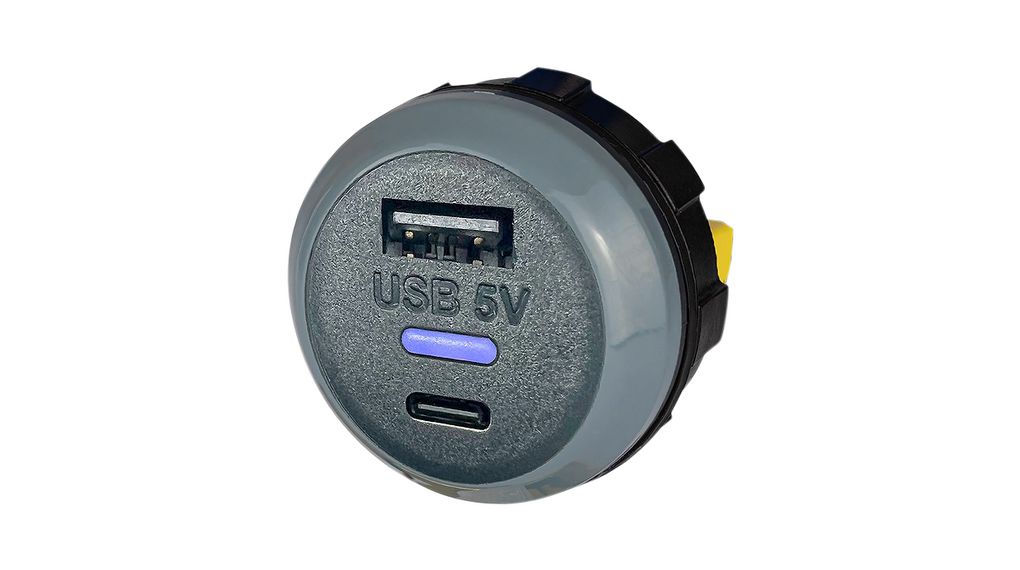 Charger, IP65, Car, 1x USB-A / USB-C, 3.6A, 13W, Black / Grey