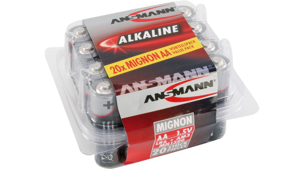 Primary Battery, Alkaline, AA, 1.5V, RED, Pack of 20 pieces