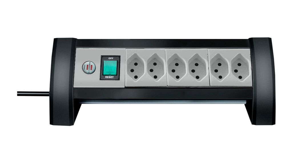 Bloc multiprise de bureau Premium Office-Line 6x Prise CH Type J (T13) - Fiche CH Type J (T12) Noir / gris clair 3m