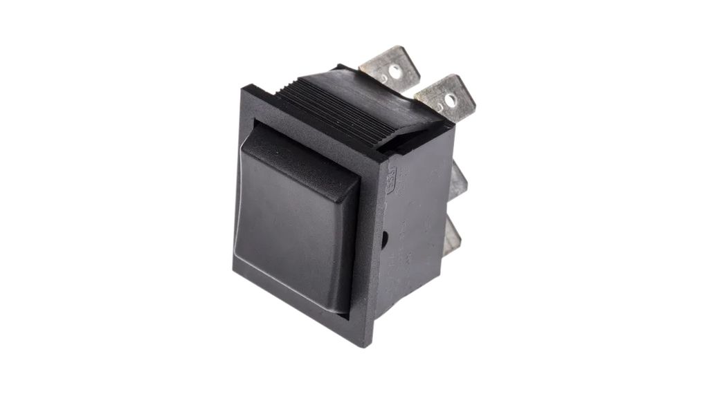 Rocker Switch, 24V, 16 A, 250V, (ON)-OFF-(ON), Black
