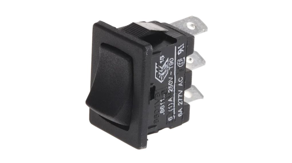 Rocker Switch, 10 A, 1CO, 250V, ON-(ON), Black