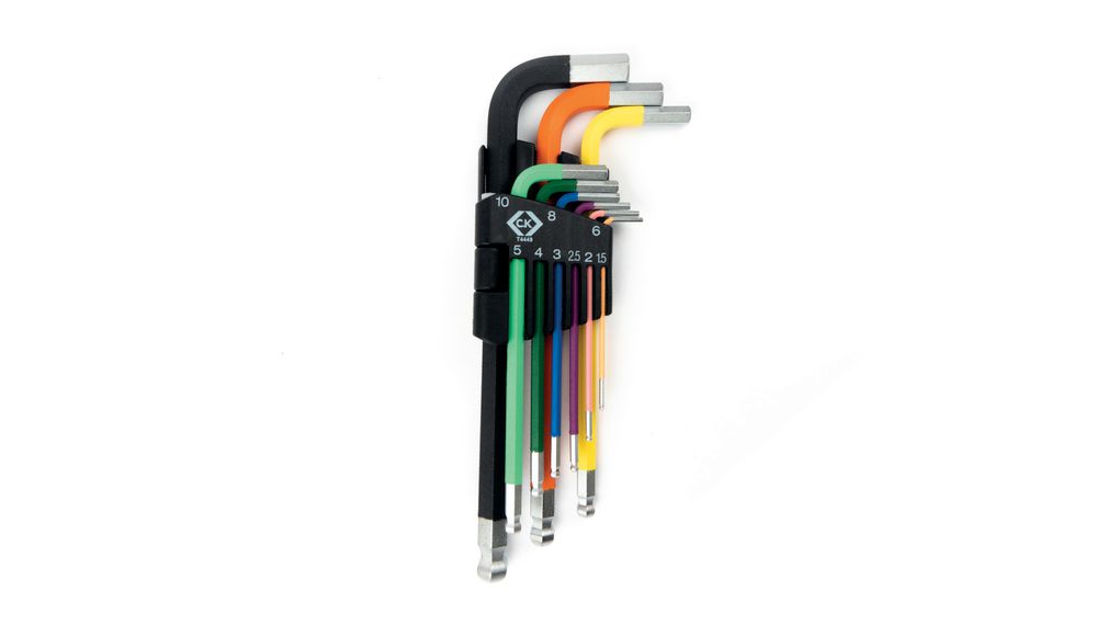 Set di clip per chiavi a brugola con estremità a sfera colorata, L, 9pz.