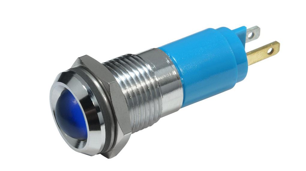 LED Indicator, Blue, 98mcd, 230V, 14mm, IP67