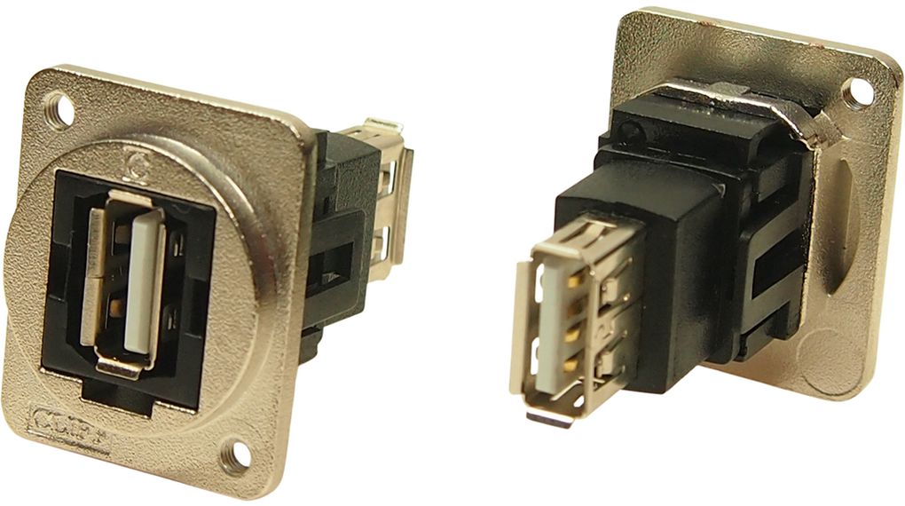 Kaksoisläpivientisovitin, metallikehys, M3, USB-A 2.0 -pistokanta - USB-A 2.0 -pistokanta