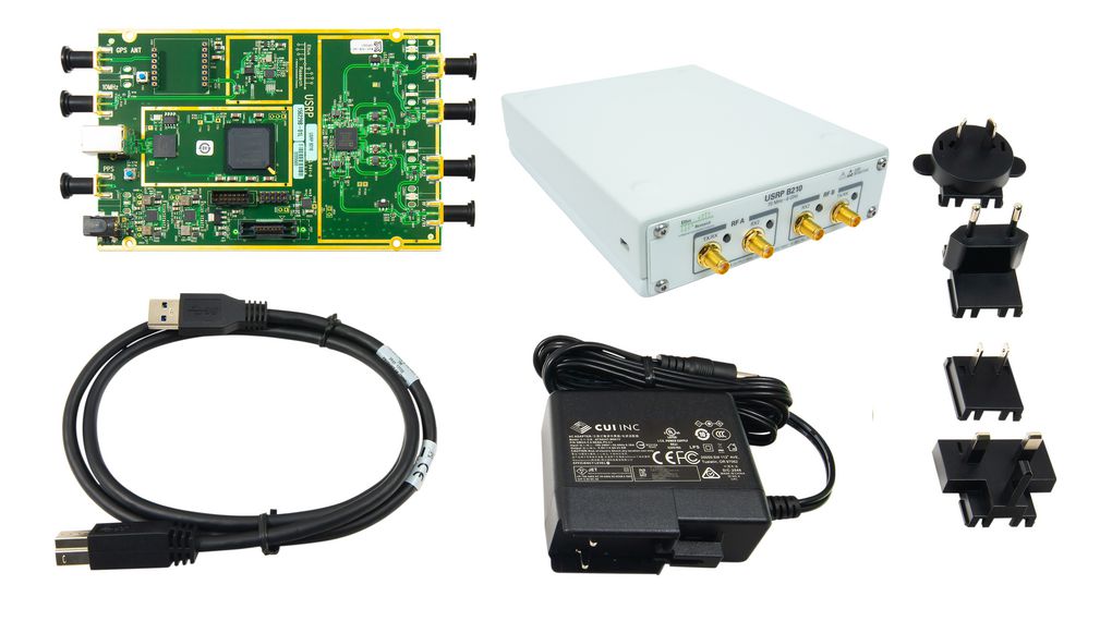 USRP B200 -ohjelmistomääritetty / Cognitive Radio FPGA -kehityskortti ja kotelo, 70 MHz ... 6GHz RF / USB 3.0 / GPIO / JTAG / ADC