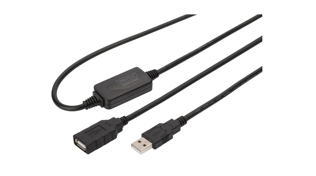 Extension Cable, USB-A Plug - USB-A Socket, 10m, USB 2.0, Black