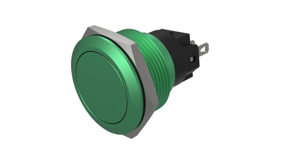 Pushbutton Switch, 1CO, Latching Function, Green, 22mm Soldering Terminal