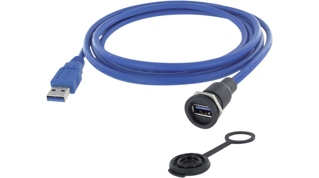 Cable, USB-A Socket - USB-A Plug, 1.5m, USB 3.0, Blue