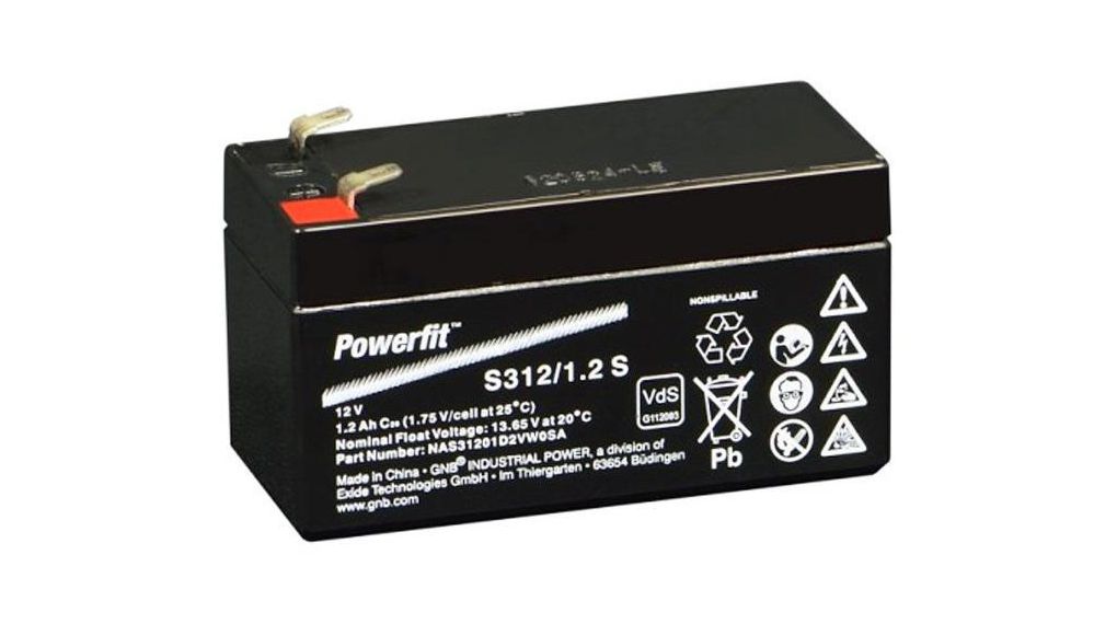 Rechargeable Battery, Lead-Acid, 12V, 1.2Ah, Blade Terminal, 4.8 mm