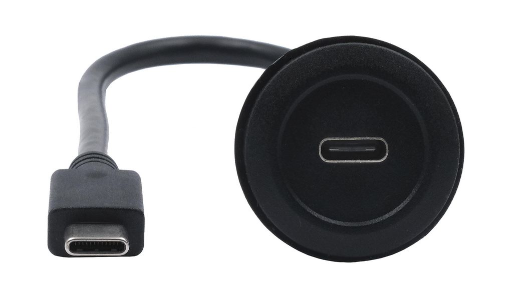 Feed-Through Adapter with Lock Nut, 300mm, USB 3.0 C Socket - USB 3.0 C Plug