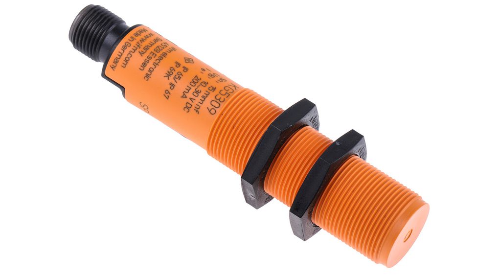 ifm electronic Capacitive Threaded Barrel Proximity Sensor, M18, 30 mm Detection, PNP NO, 10 → 30 V dc