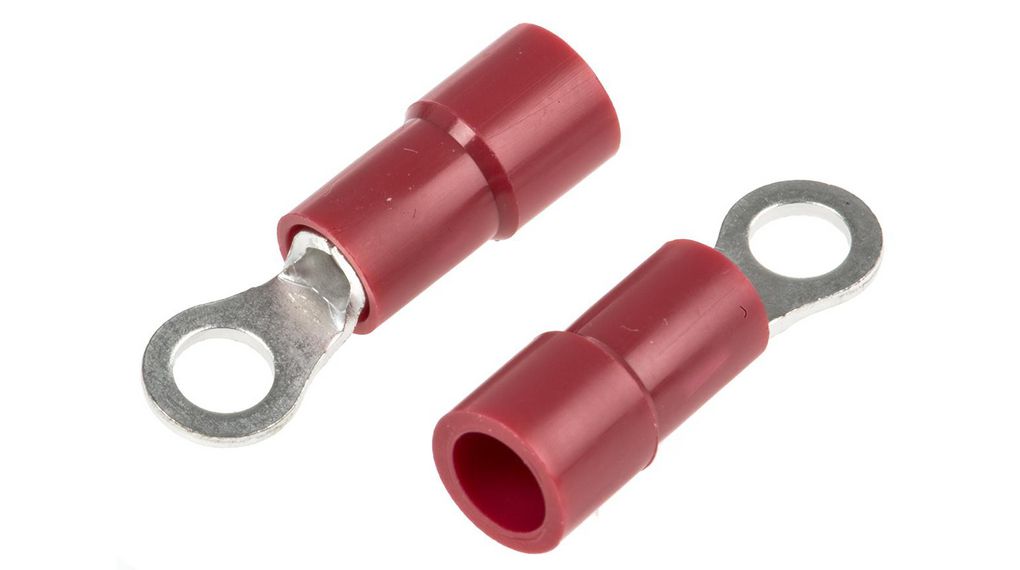 Insulated Ring Terminal, M3 Stud Size, 0.5mm² to 1.5mm² Wire Size, Red, 100 ST