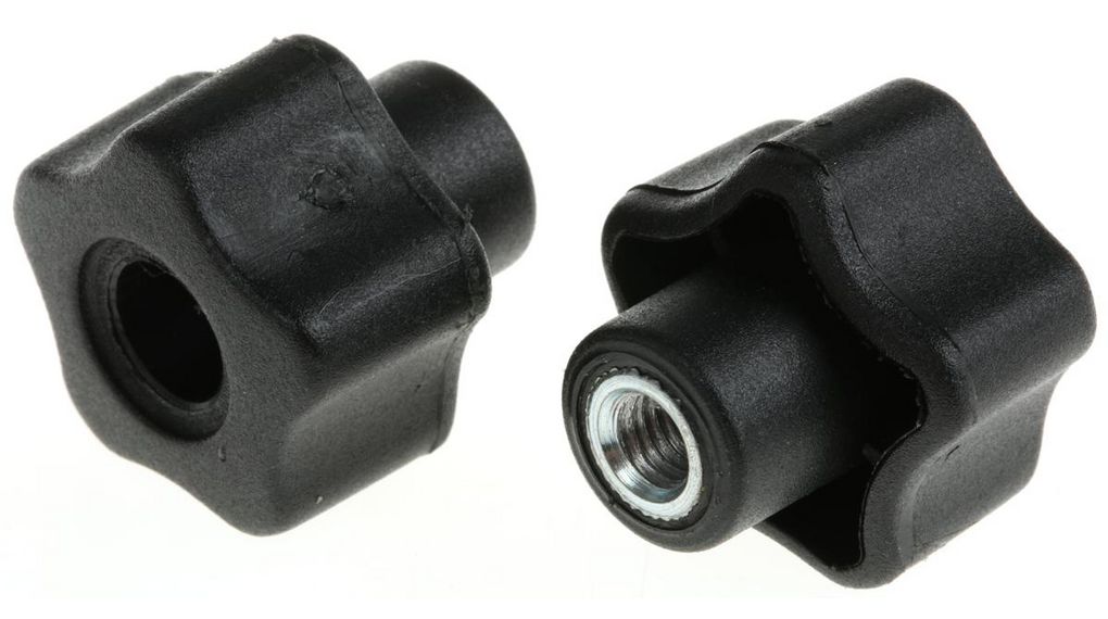 Black Multiple Lobes Clamping Knob, M6, Threaded Through Hole, M6, Noir, Lot de 10 pièces