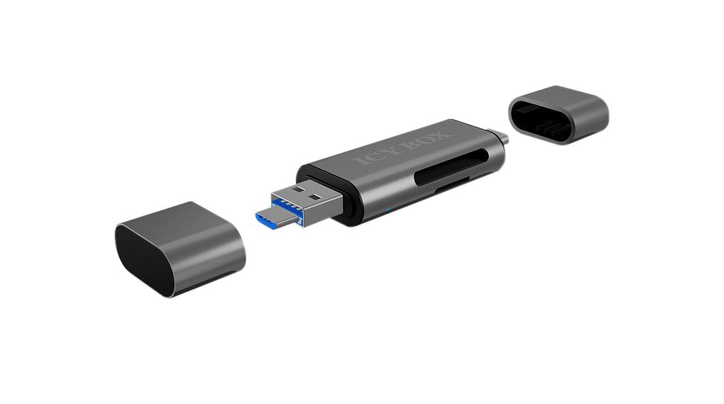 Kortläsare, Extern, Number of Slots 2, Micro USB-B 2.0 / USB-A 2.0 / USB-C 2.0, Silver