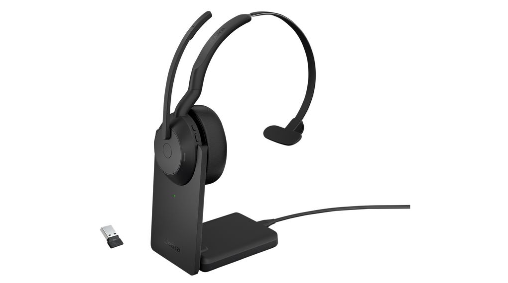 Headset mit Ladestation, UC, Evolve 2-55, Mono, On-Ear, 20kHz, Bluetooth / USB, Schwarz