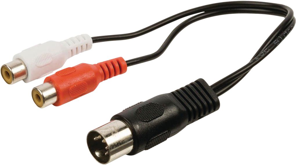 Audio Cable, Stereo, DIN 5-Pin Plug - 2x RCA Socket, 200mm