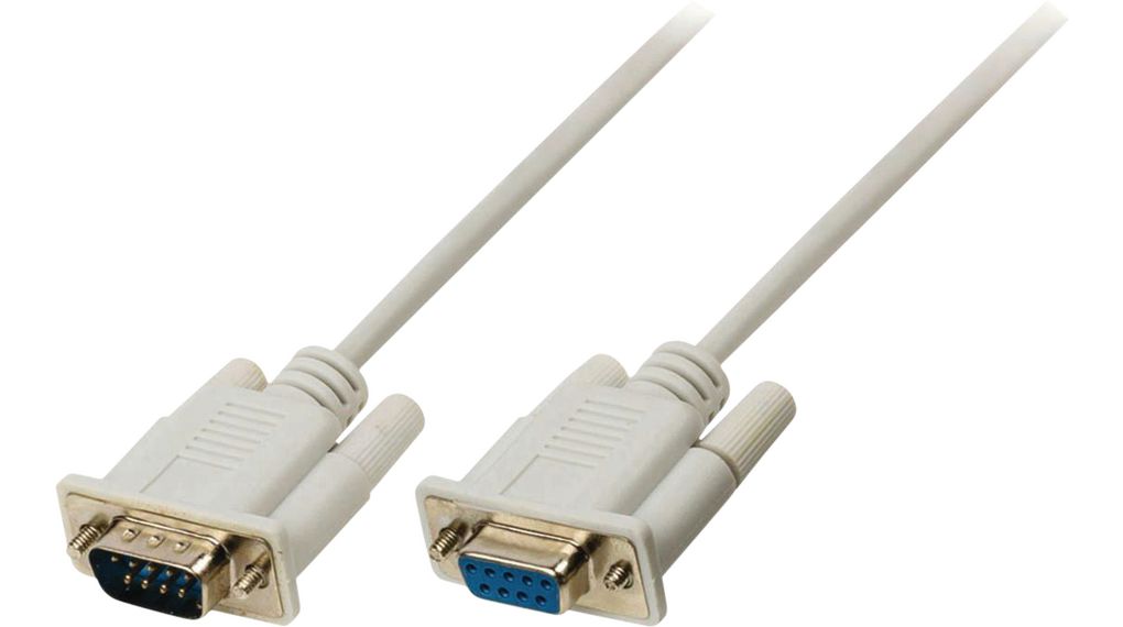 Seriell kabel D-SUB 9-pins hann - D-SUB 9-pins hunn 2m Elfenben