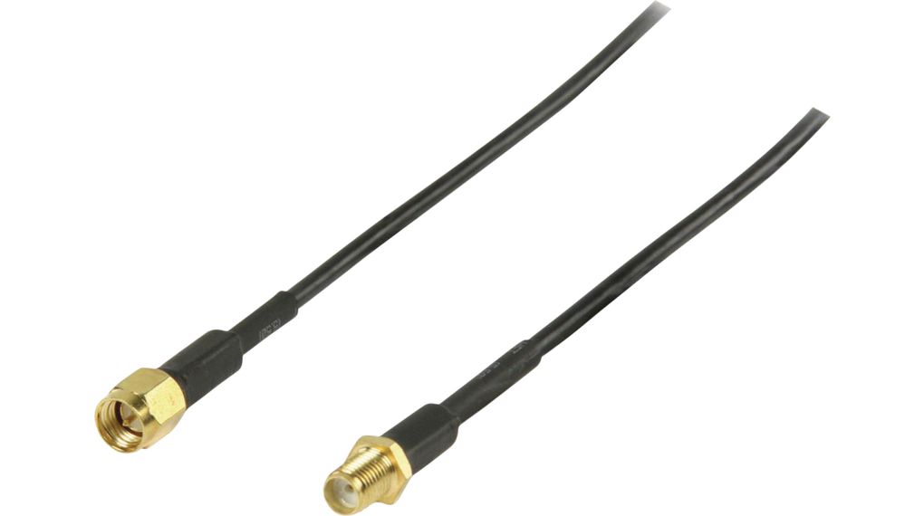 Sestava RF kabelu, SMA Zástrčka Rovný - SMA Zásuvka Rovný, 2m, Černá