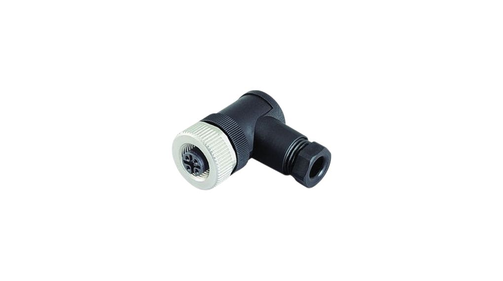 Circular Connector, M12, Socket, Right Angle, Poles - 4, Screw Terminal, Cable Mount